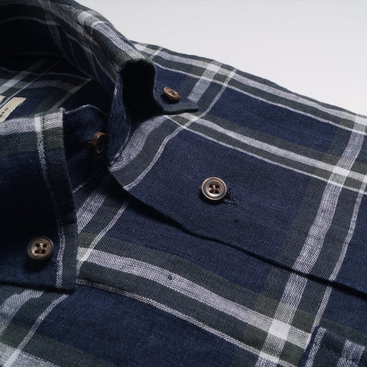 Linen Check Shirt - Navy