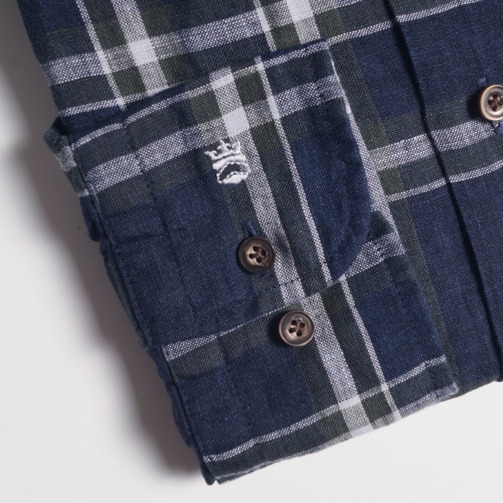 Thomas Linen Check Shirt - Navy