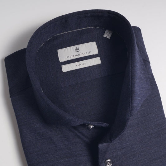 - Cotton Knitted Shirt - Navy