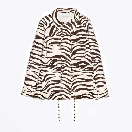 - Zebra Print Shirt Jacket - White/Brown