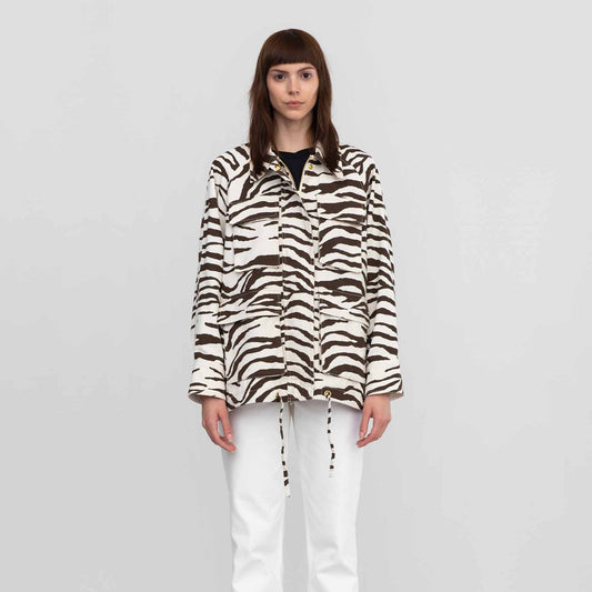 - Zebra Print Shirt Jacket - White/Brown