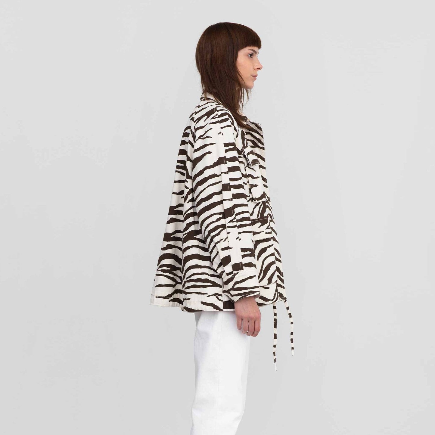 - Zebra Print Shirt Jacket - White/Brown