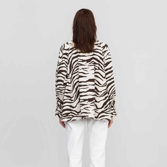 - Zebra Print Shirt Jacket - White/Brown