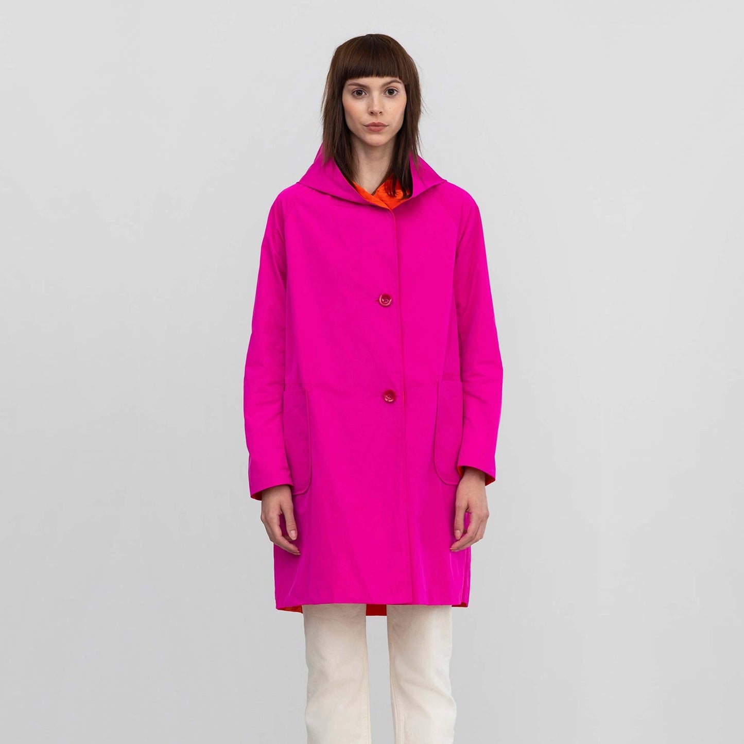 - Reversible Parka With Hood - Fuchsia/Coral