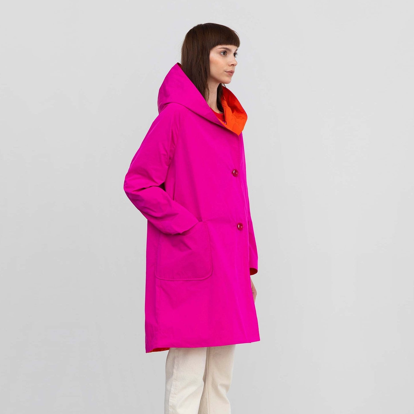 - Reversible Parka With Hood - Fuchsia/Coral