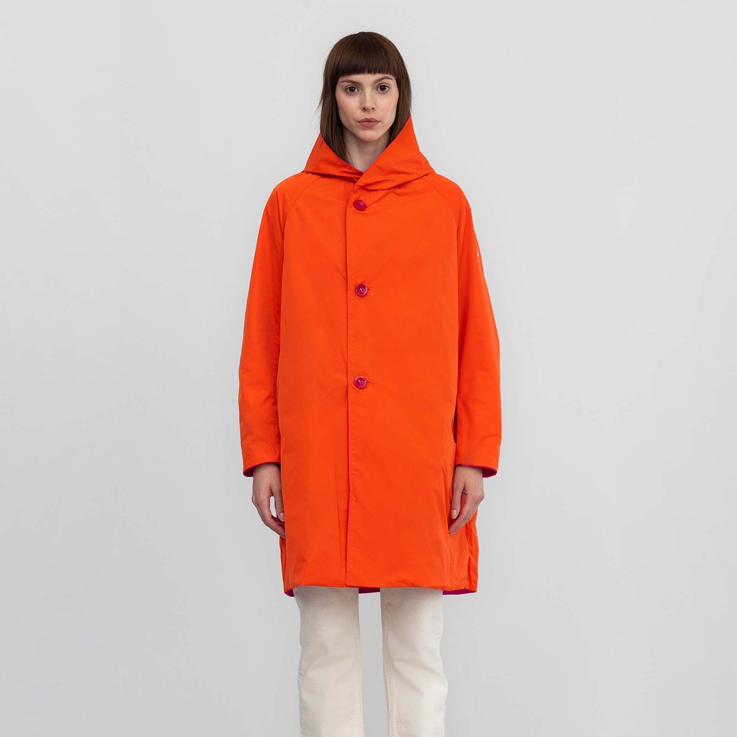 - Reversible Parka With Hood - Fuchsia/Coral