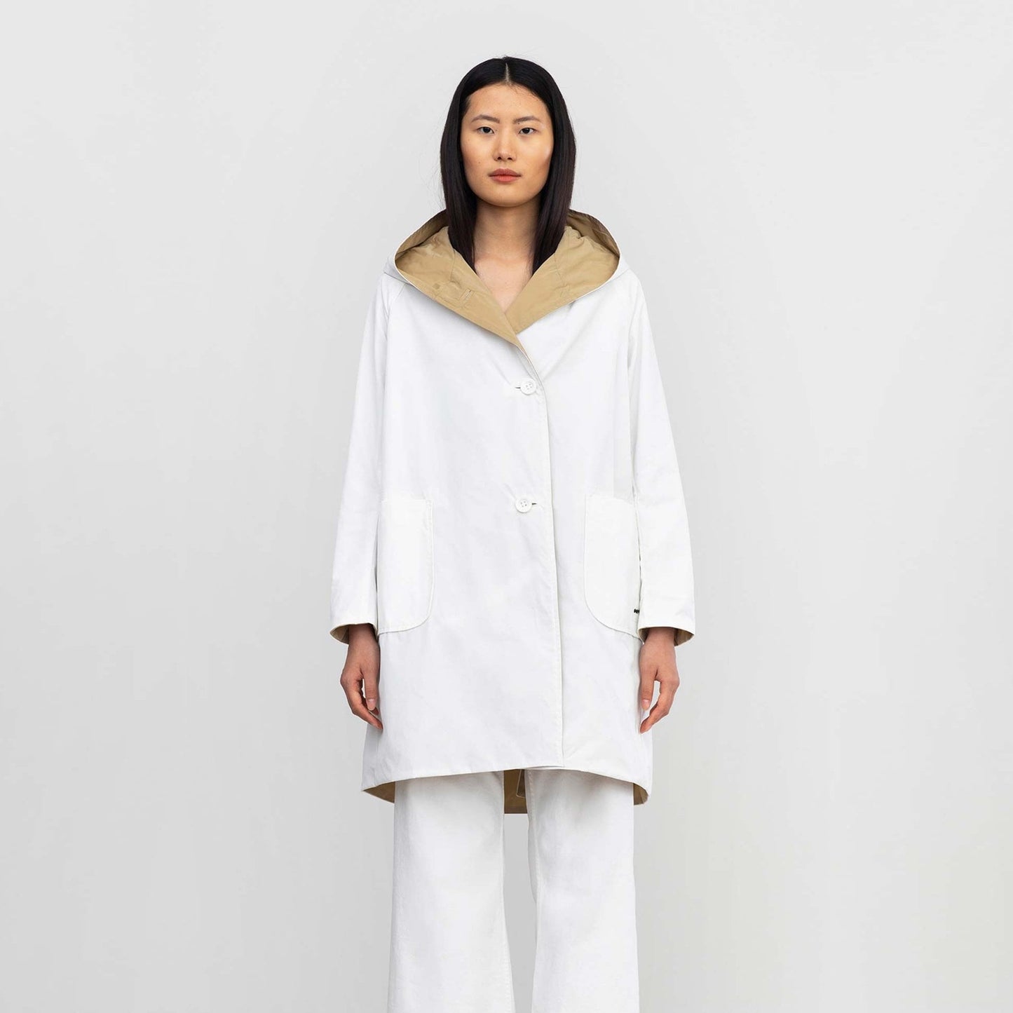 - Reversible Parka With Hood - White/Beige