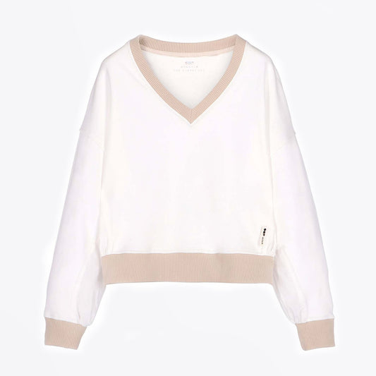 - Cotton V-Neck Sweatshirt - White