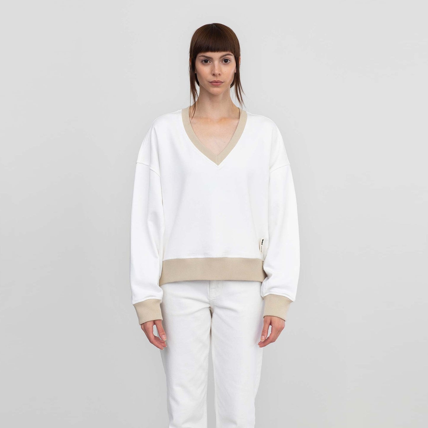 - Cotton V-Neck Sweatshirt - White