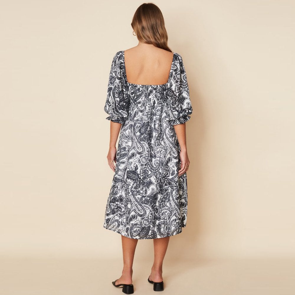 Moira Midi Dress - Faye Paisley Print Charcoal