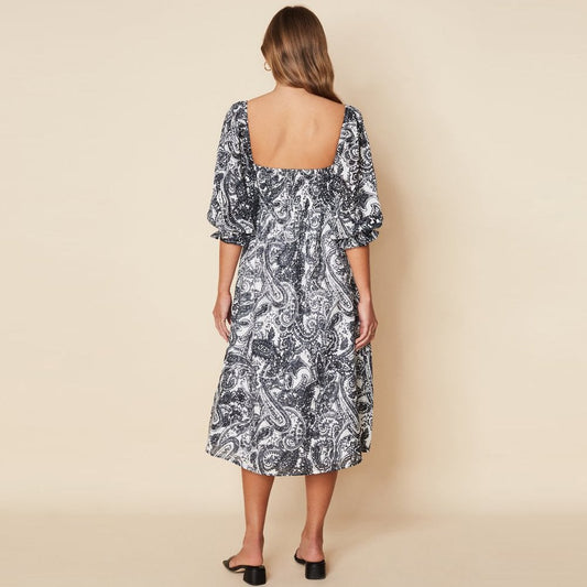 Moira Midi Dress - Faye Paisley Print Charcoal