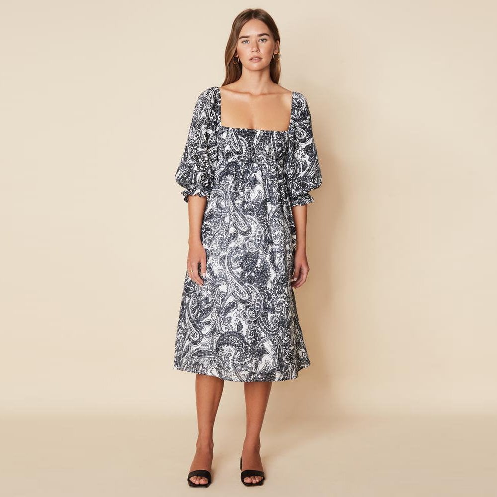 Faithfull Moira Midi Dress - Faye Paisley Print Charcoal