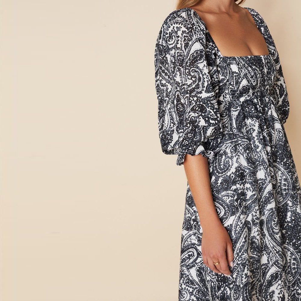 Faithfull Moira Midi Dress - Faye Paisley Print Charcoal