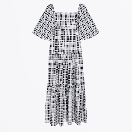 Kiona Midi Dress - Milana Check Print Black