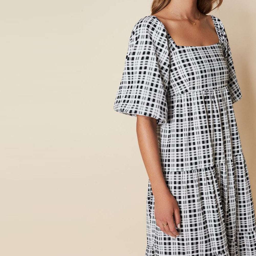 Faithfull Kiona Midi Dress - Milana Check Print Black