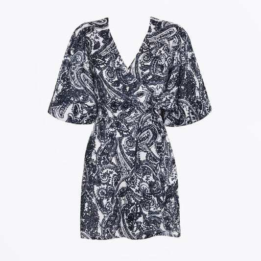Godiva Wrap Dress - Faye Paisley Print Charcoal