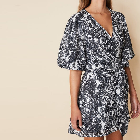 Godiva Wrap Dress - Faye Paisley Print Charcoal