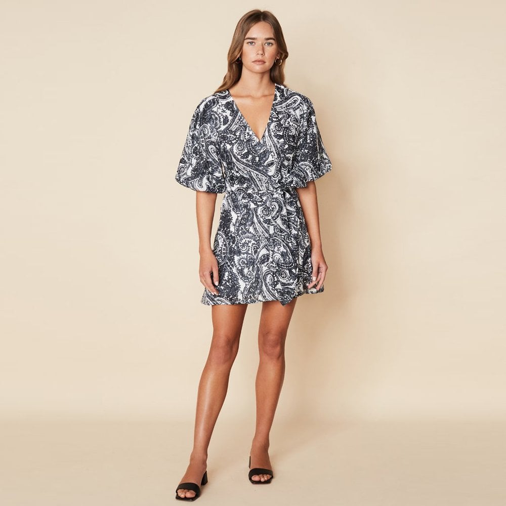 Faithfull Godiva Wrap Dress - Faye Paisley Print Charcoal