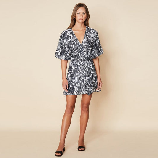 Godiva Wrap Dress - Faye Paisley Print Charcoal