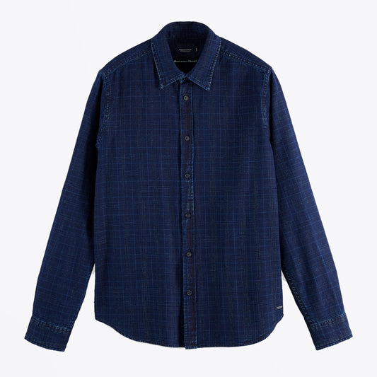 - Slim-Fit Checked Shirt - Navy