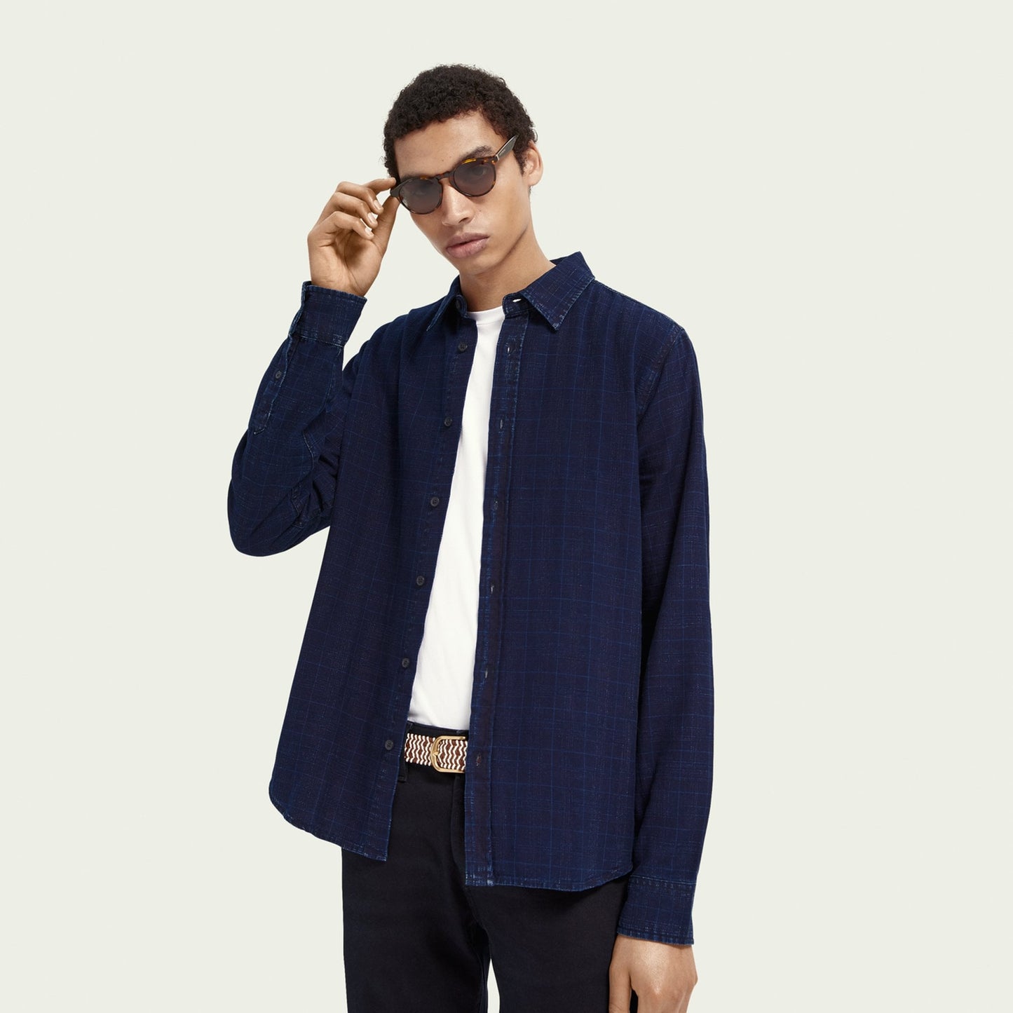 - Slim-Fit Checked Shirt - Navy