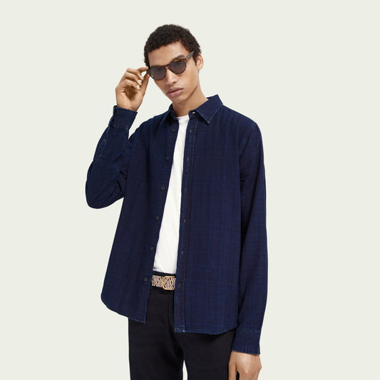 - Slim-Fit Checked Shirt - Navy