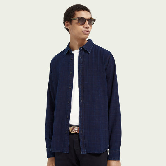 - Slim-Fit Checked Shirt - Navy