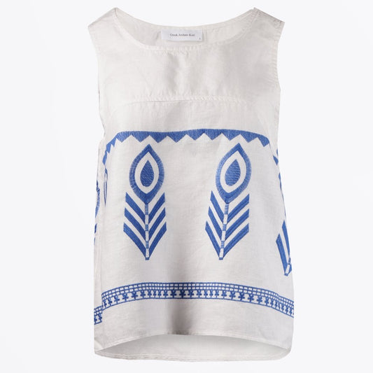 Linen Feather Embroidered Vest - White