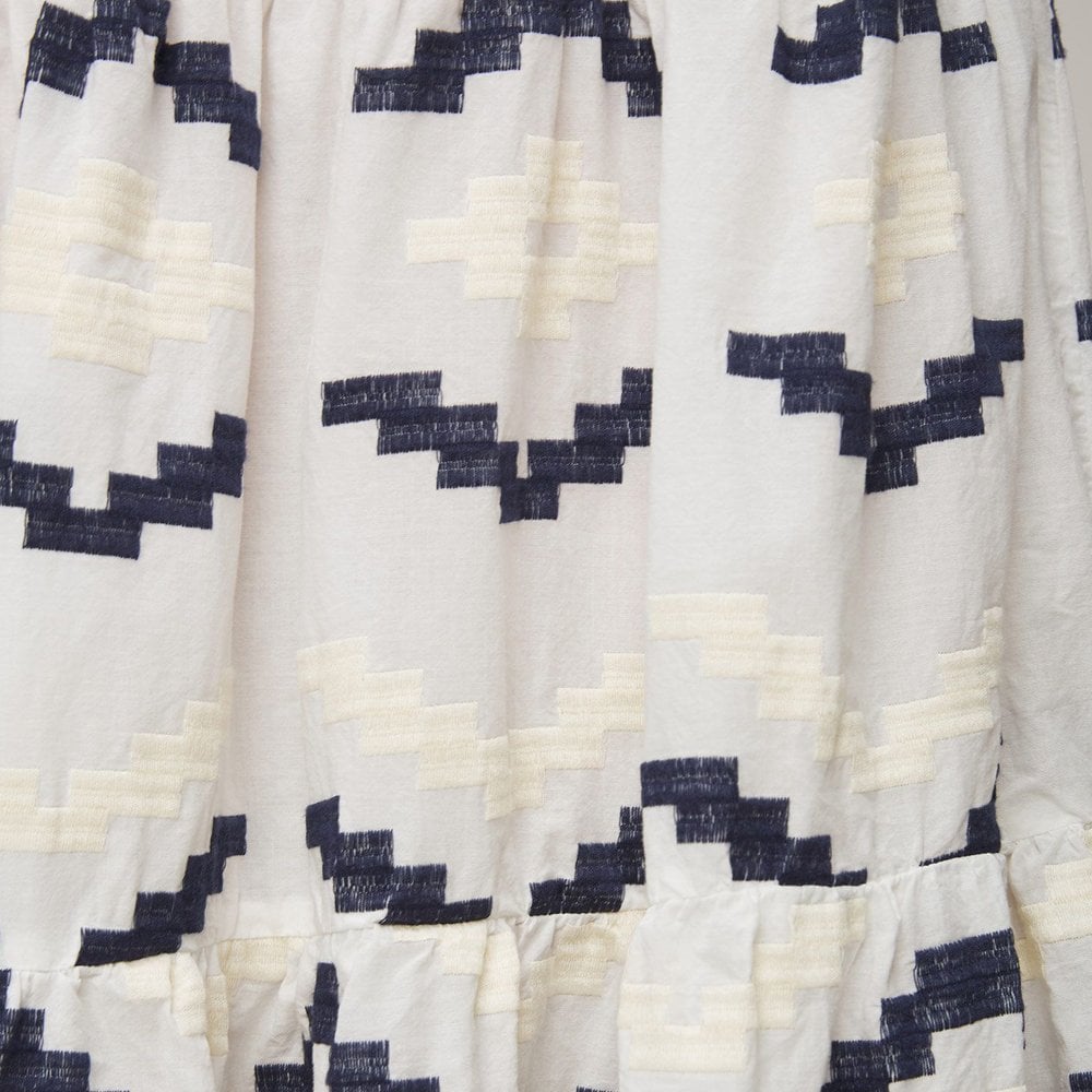 - Aztec Embroidered Sleeveless Maxi Dress - White-Blue