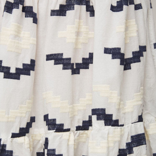 - Aztec Embroidered Sleeveless Maxi Dress - White-Blue