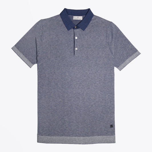 - Cashmere Blend Knitted Polo - Navy Blue