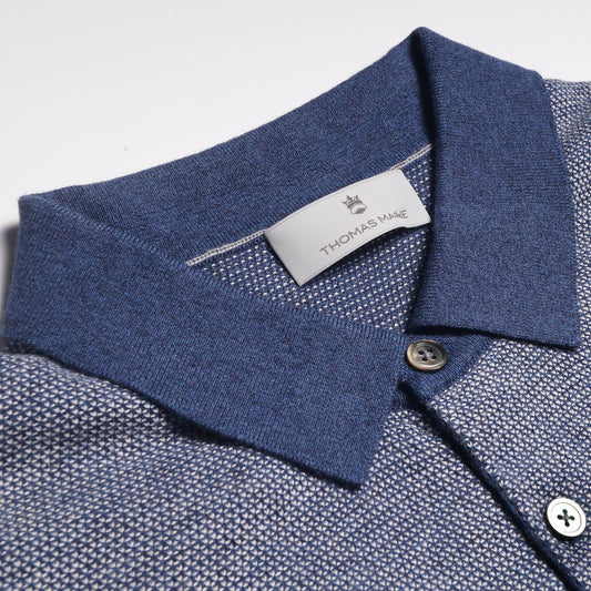 - Cashmere Blend Knitted Polo - Navy Blue
