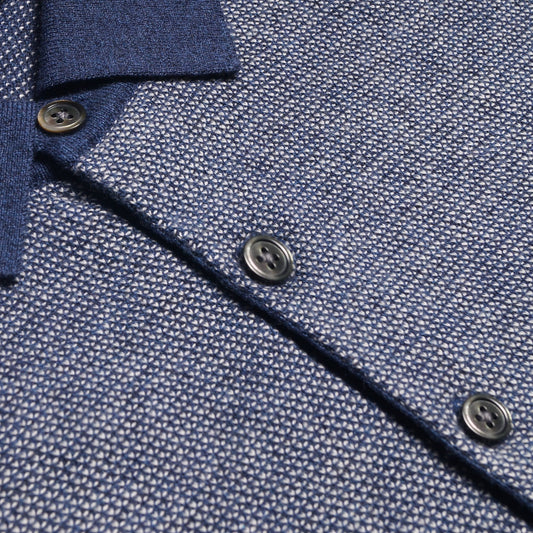 - Cashmere Blend Knitted Polo - Navy Blue