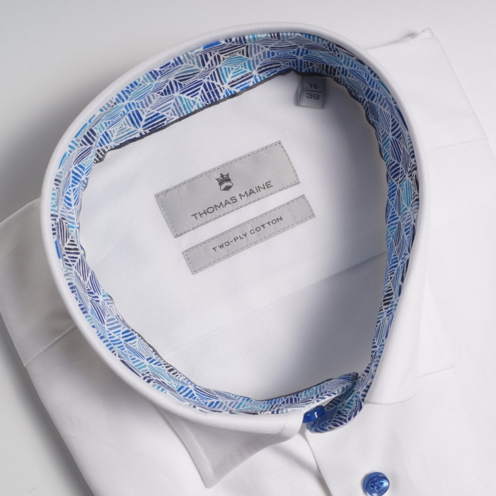 - Blue Geometric Trim Insert Shirt - White