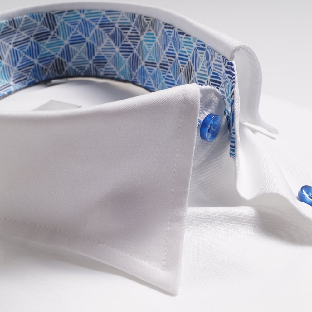 - Blue Geometric Trim Insert Shirt - White