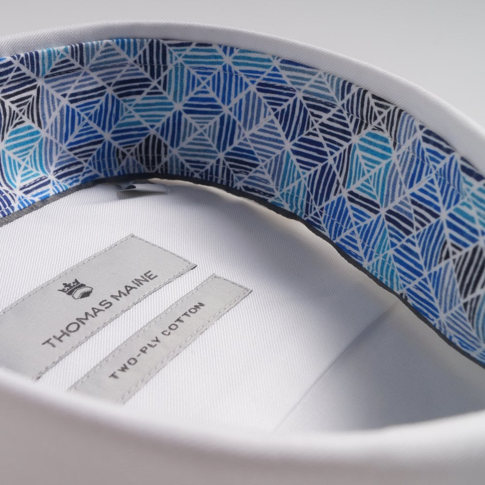 - Blue Geometric Trim Insert Shirt - White