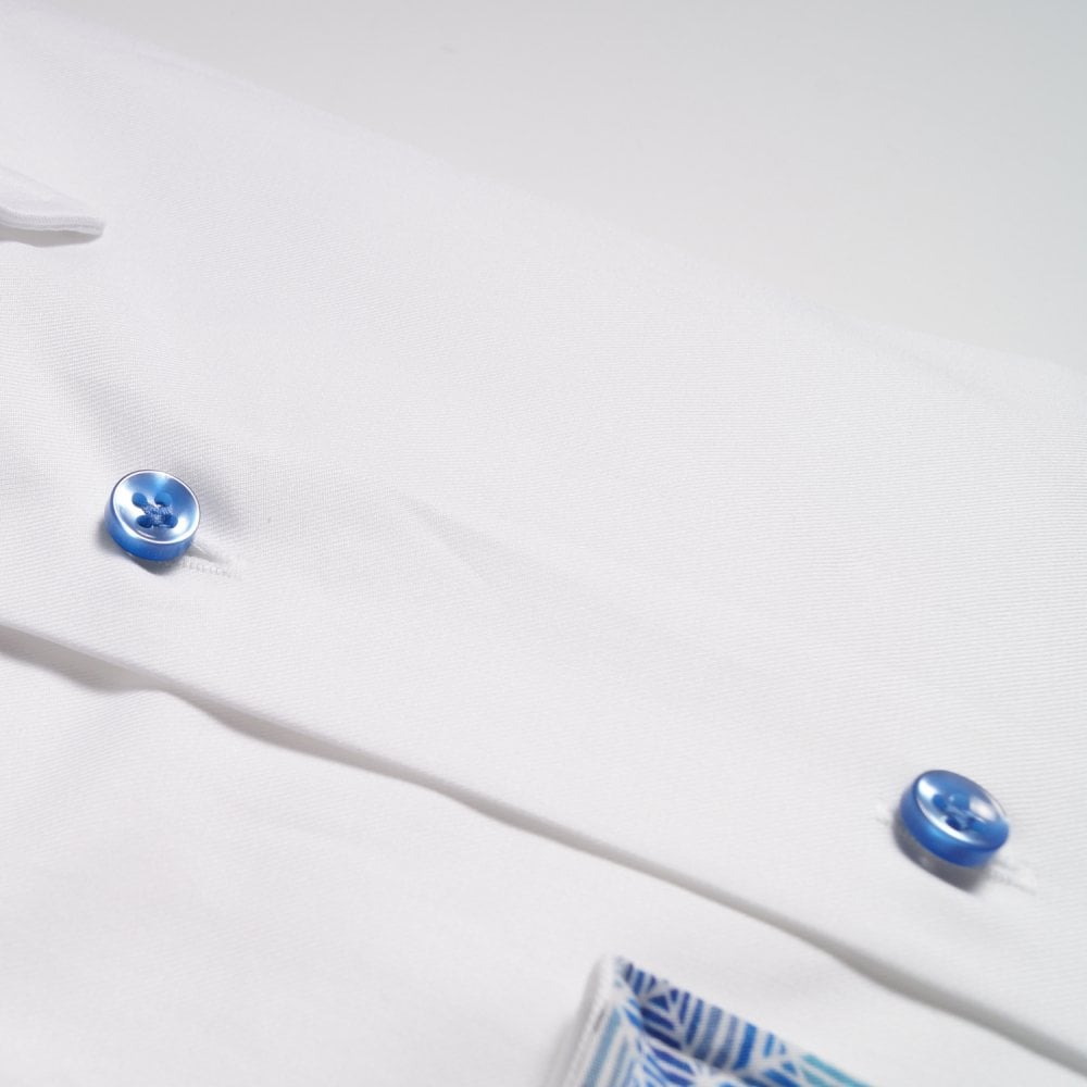 - Blue Geometric Trim Insert Shirt - White