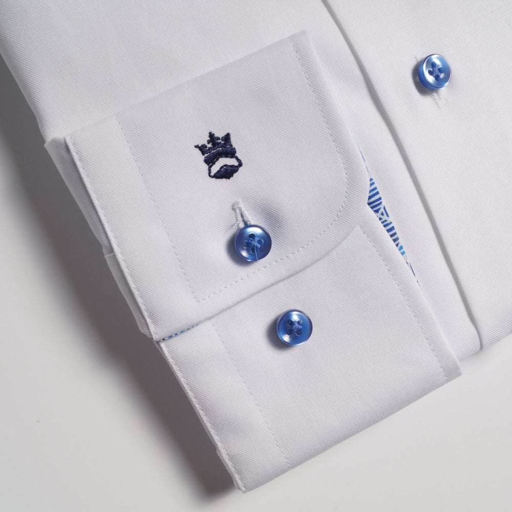 - Blue Geometric Trim Insert Shirt - White