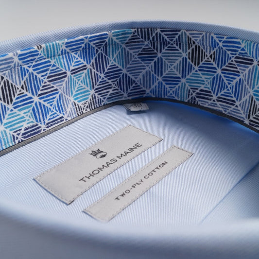 Geometric Trim Insert Shirt - Blue