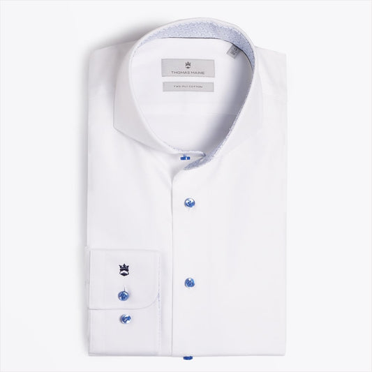- Blue Mini Geometric Trim Insert Shirt - White