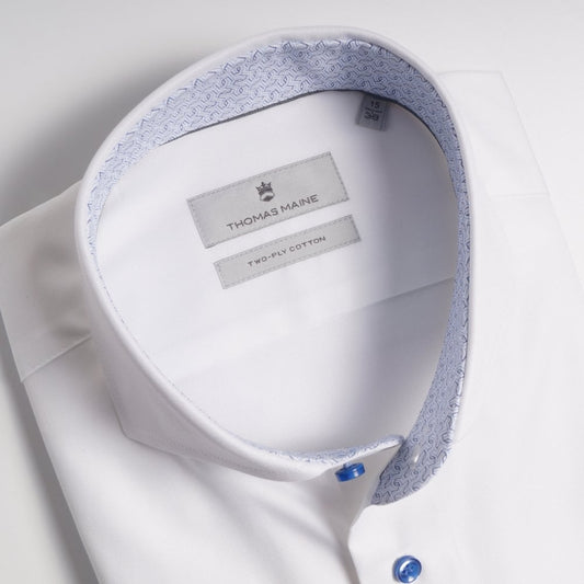 - Blue Mini Geometric Trim Insert Shirt - White