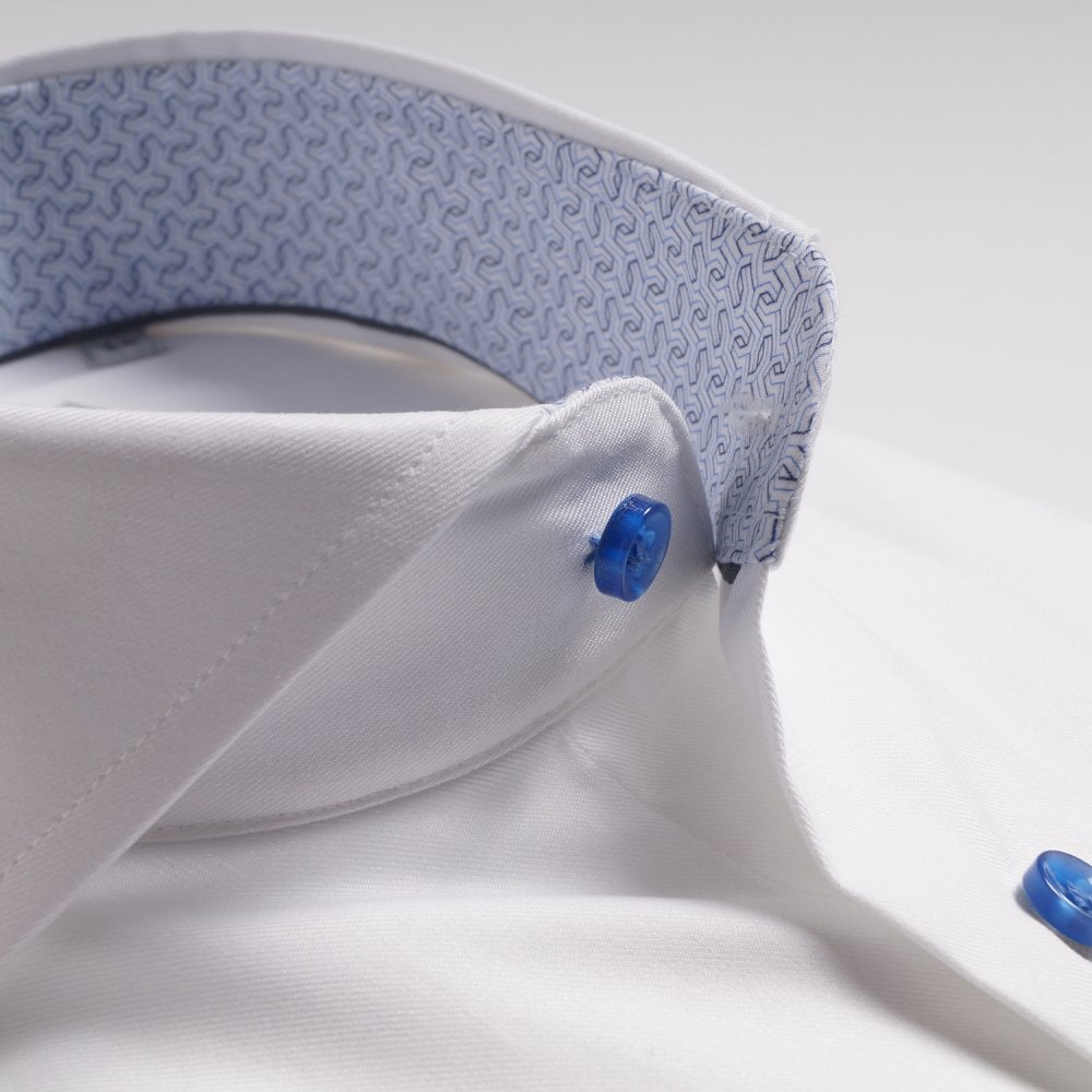 - Blue Mini Geometric Trim Insert Shirt - White