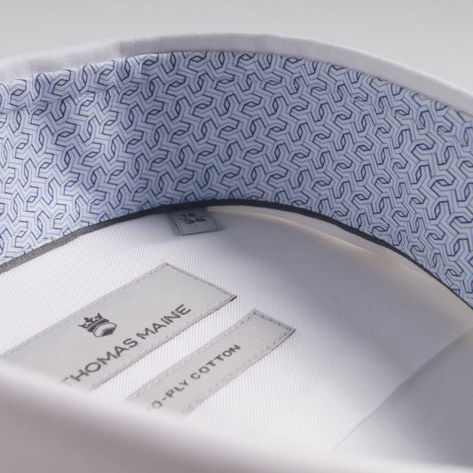 - Blue Mini Geometric Trim Insert Shirt - White