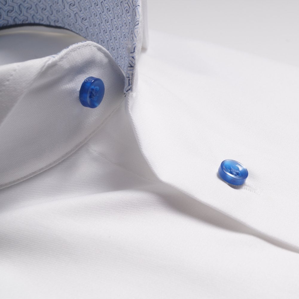 - Blue Mini Geometric Trim Insert Shirt - White