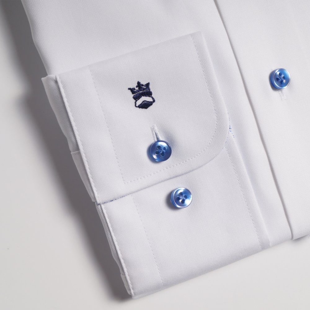 - Blue Mini Geometric Trim Insert Shirt - White