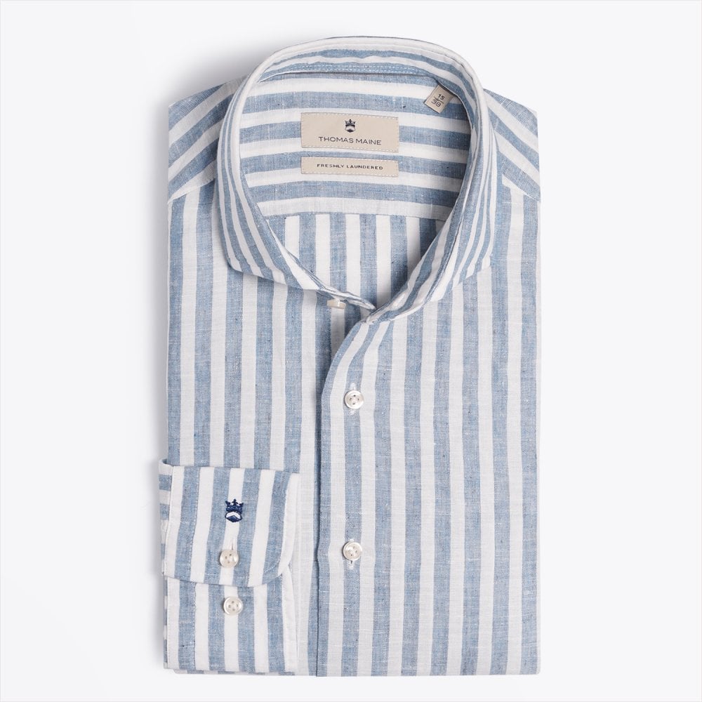 Thomas Linen Blend Stripe Shirt - Blue