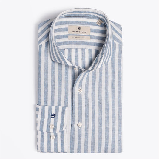 Linen Blend Stripe Shirt - Blue