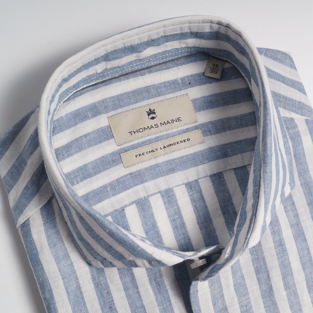 Thomas Linen Blend Stripe Shirt - Blue