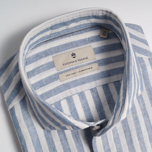 Linen Blend Stripe Shirt - Blue