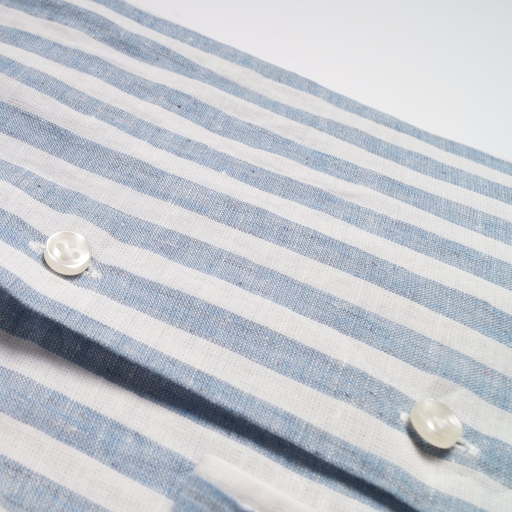 Linen Blend Stripe Shirt - Blue